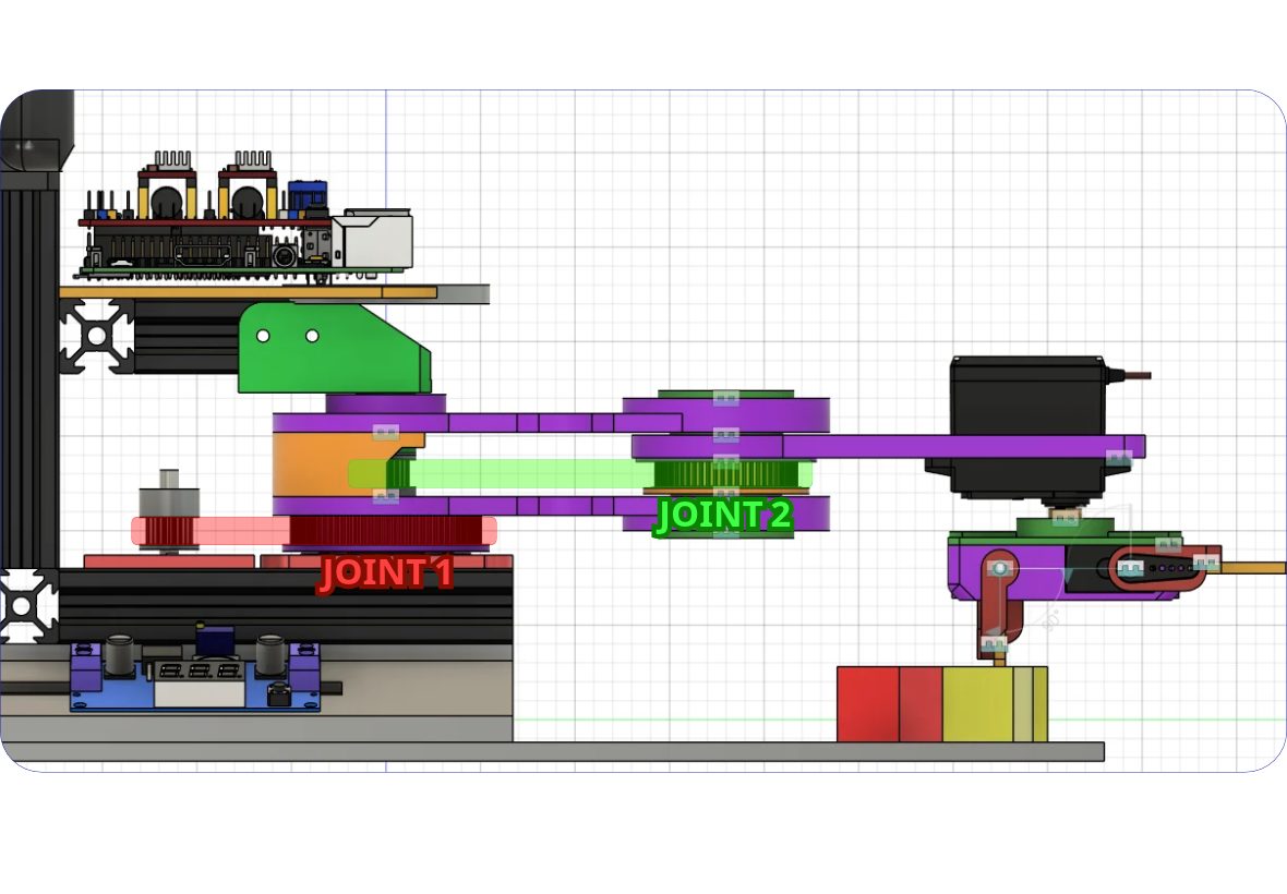 แบบ CAD ของแขนกล SCARA และระบบสายพานส่งกำลัง